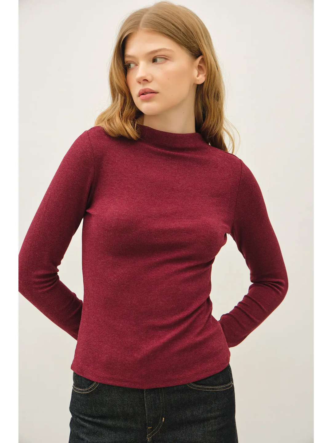 Basic Ribbed Mockneck Knit Top(available in  burgundy, black, & H. Charcoal)