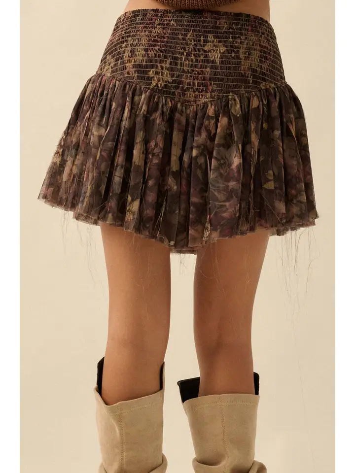 Floral Print Drop Waist Pleated Mini Skort