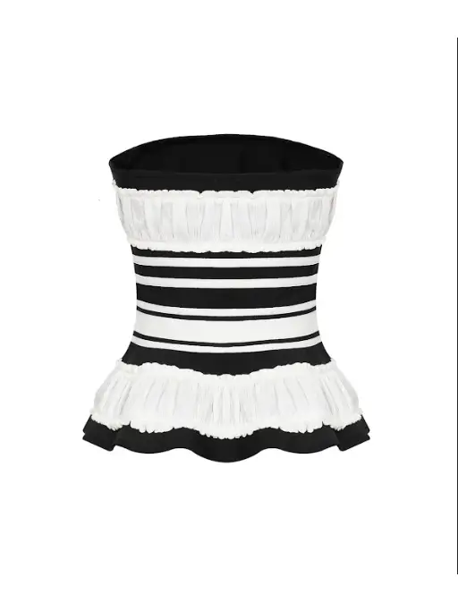 Valentina Sculpted Corset Bandage Stripe Peplum Top