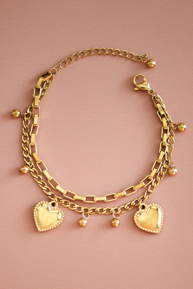 18K Gold Plated Chain Bracelet with Heart Charm