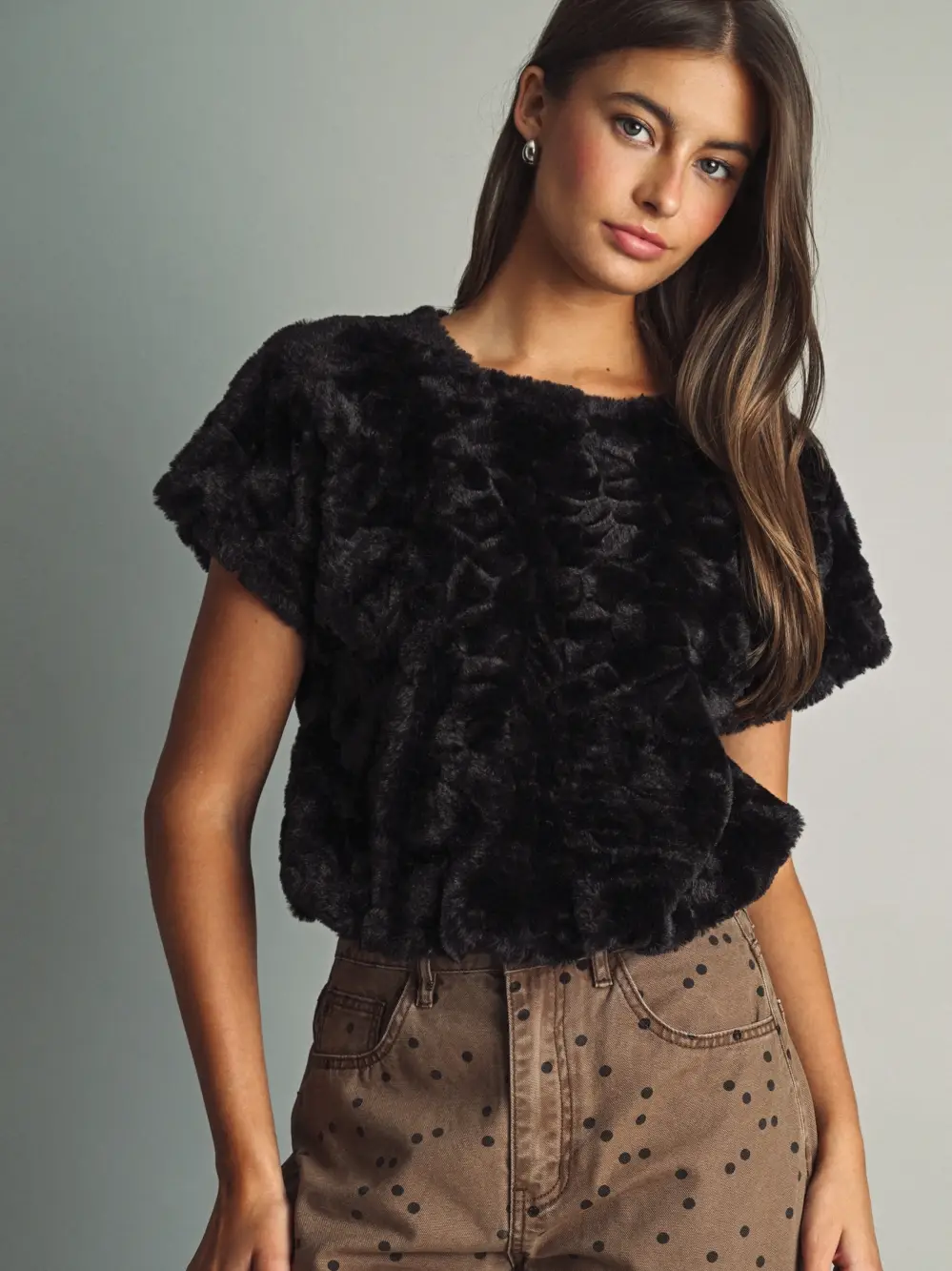 Plush Textured Faux Fur Top (available in black, mocha & cream)