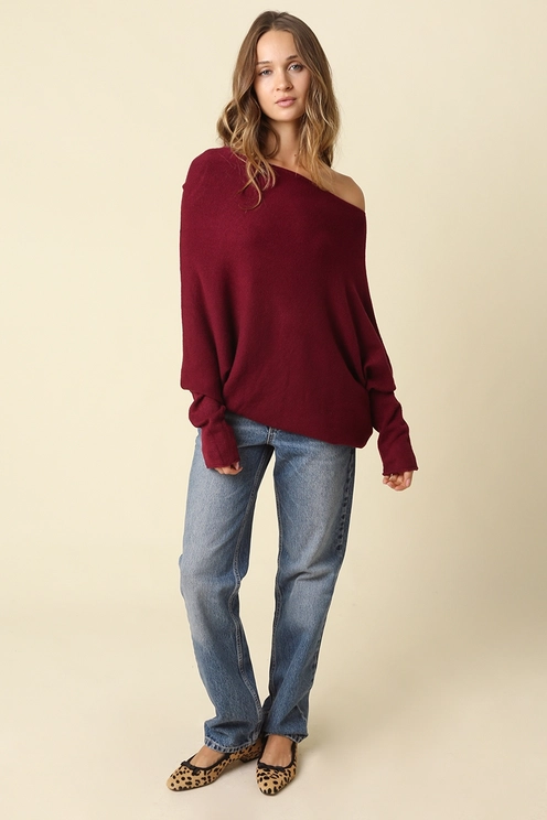 Amar Asymmetric Off Shoulder Sweater
