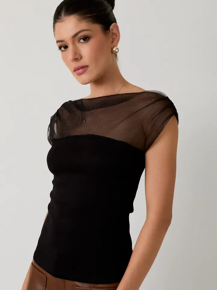 Poema Mesh & Ponti Mix Drape Top