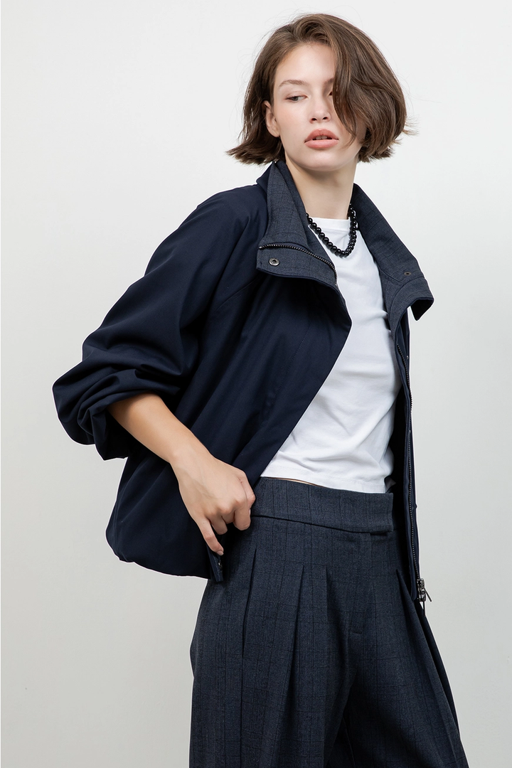 Soft Woven Funnel Neck Bomber Jacket