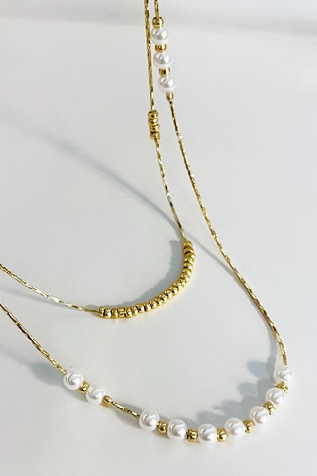 18K Gold Plated Multi Layer Necklace with Pearls