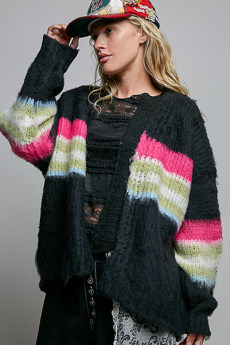 Striped Sweater Open Mohair Cardigan
