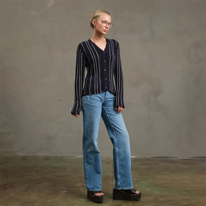 Slim Wavy Stitch Button Cardigan