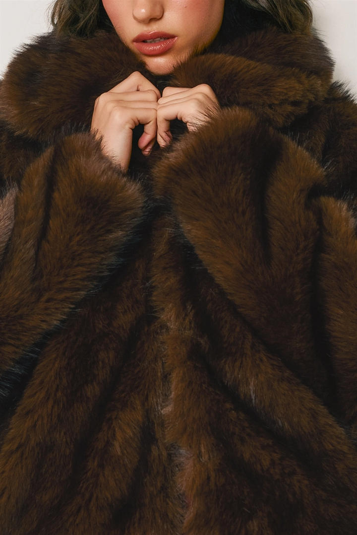Wide Lapel Faux Fur Jacket