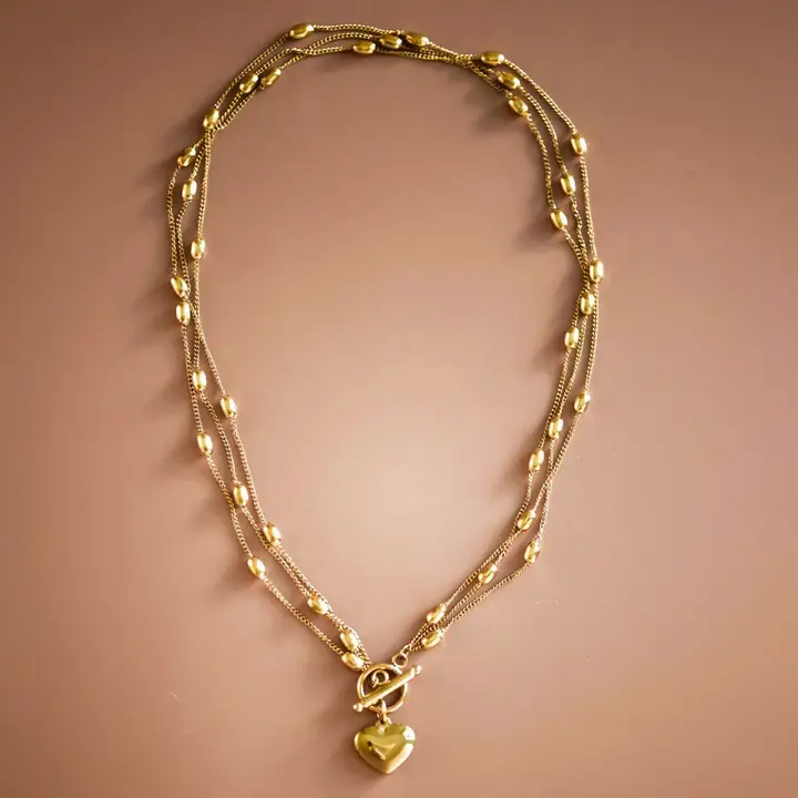 18K Gold Plated Chain Necklace with Heart Pendant
