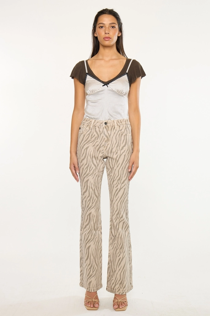 High Rise Flare Zebra Print Jeans