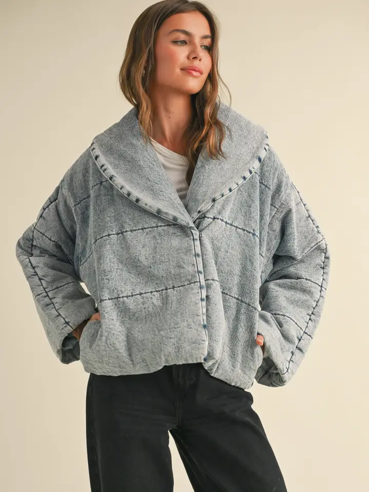 Quilted Tie To Close Denim Jacket