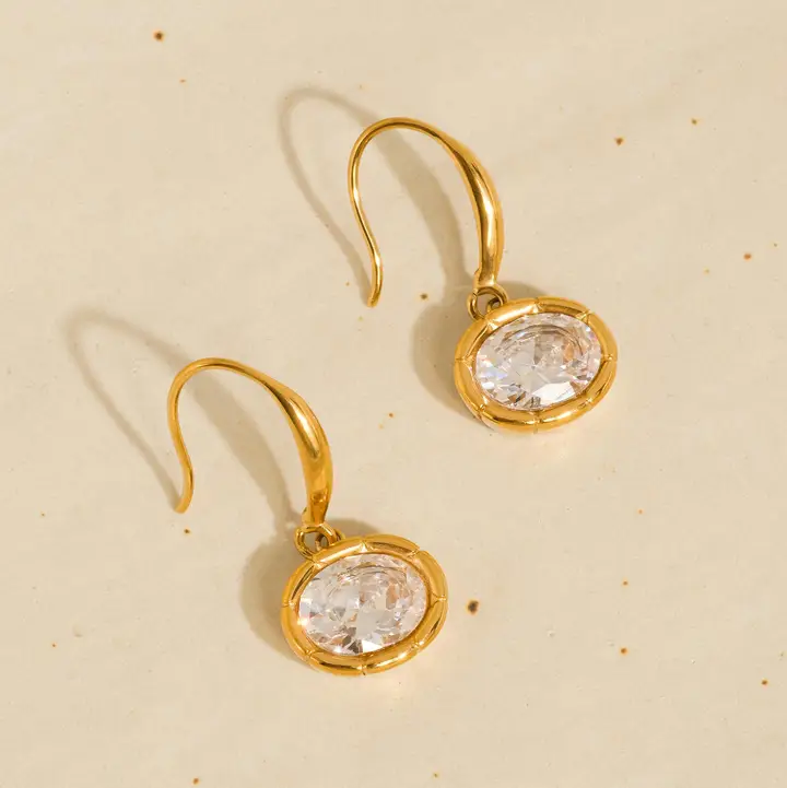 Rebekah 18K Gold Plated Oval Cz Earrings