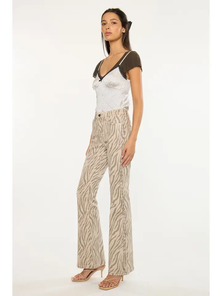 High Rise Flare Zebra Print Jeans