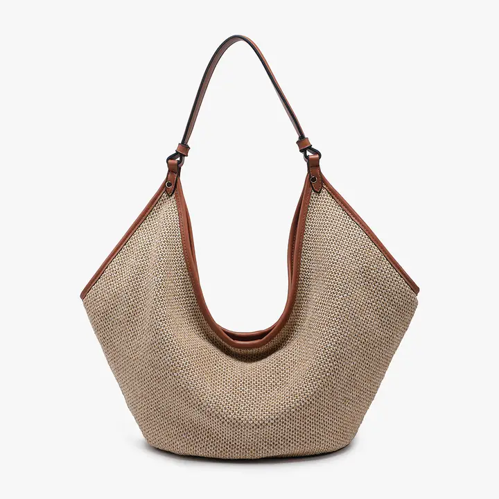 Cecilia Slouchy Soft Straw Woven Hobo w/ Snap Closure