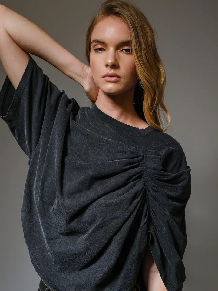 Washed Draped Pleated T-Shirt