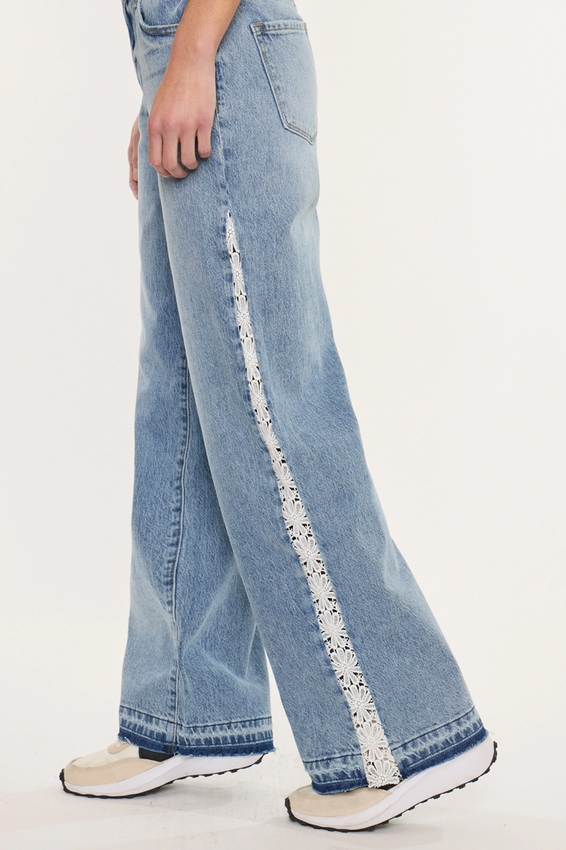 High Rise Lace Trim Wide Leg Jean