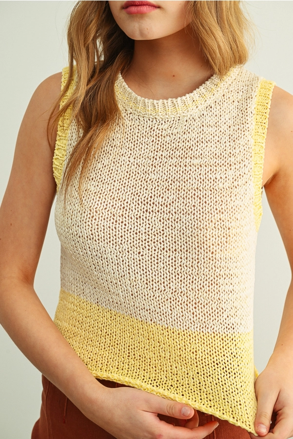 Color Blocked Sleeveless Knitted Top