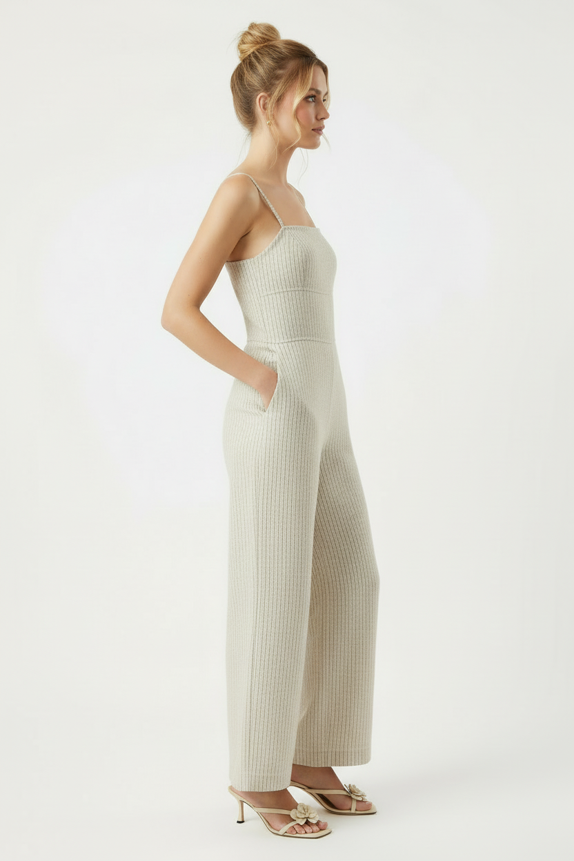 Striped Linen Jumpsuit - Side View