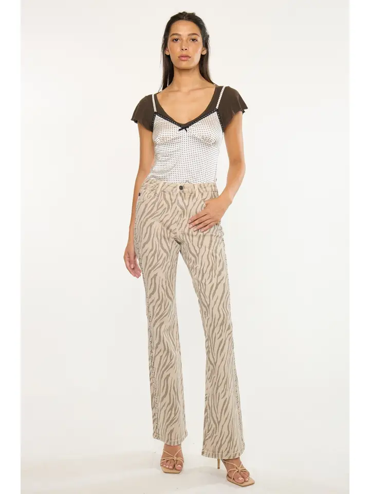 High Rise Flare Zebra Print Jeans