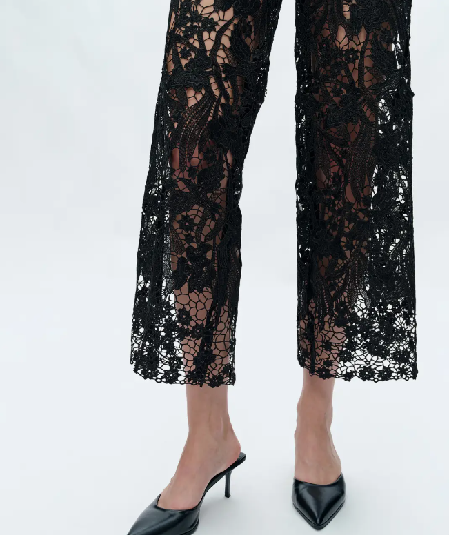 Black High Rise Wide Leg Jeans with Lace Spliced