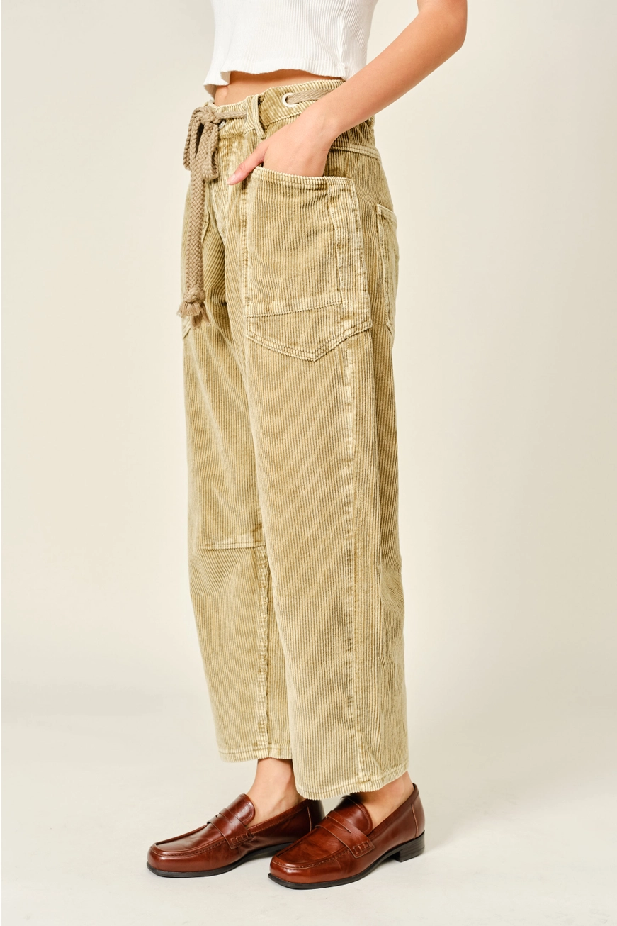 Barrel Corduroy Pants with Eyelet Waist