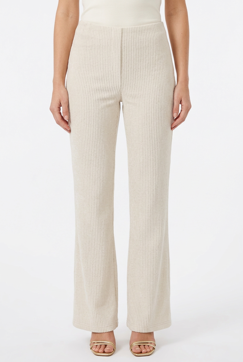 Ivory corduroy bootcut trousers, front detail view
