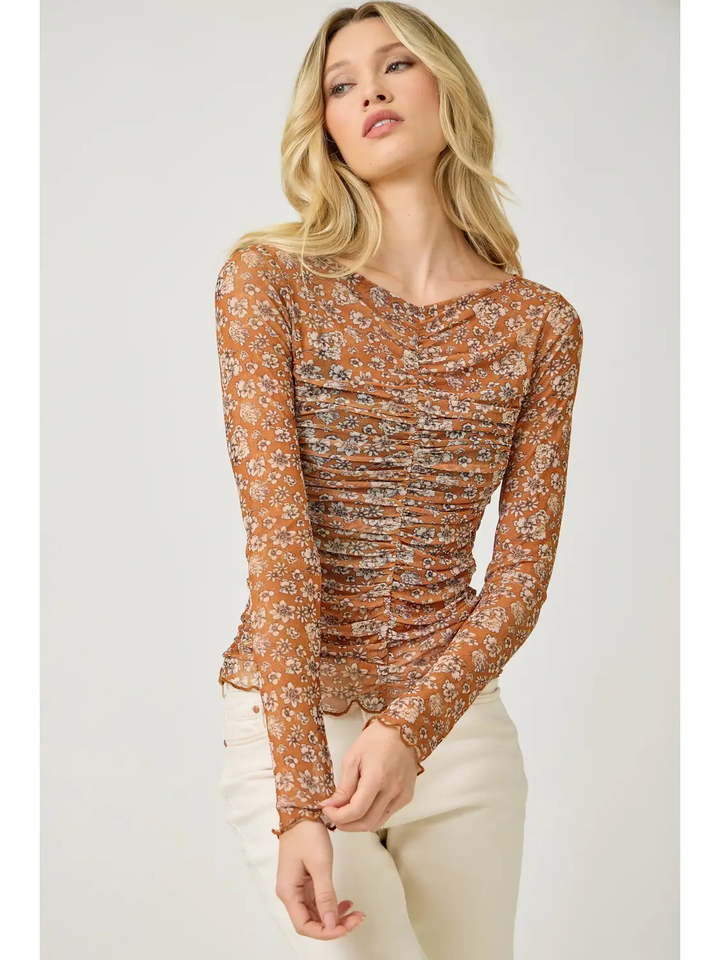 Lettuce Hem Mesh Print Top