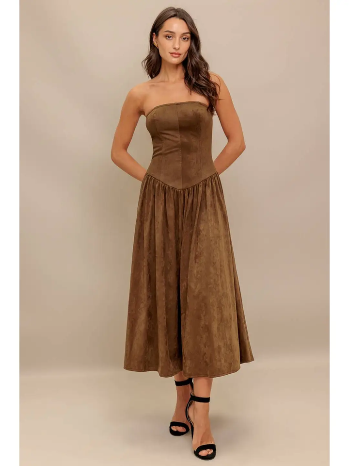 Faux Suede Midi Dress