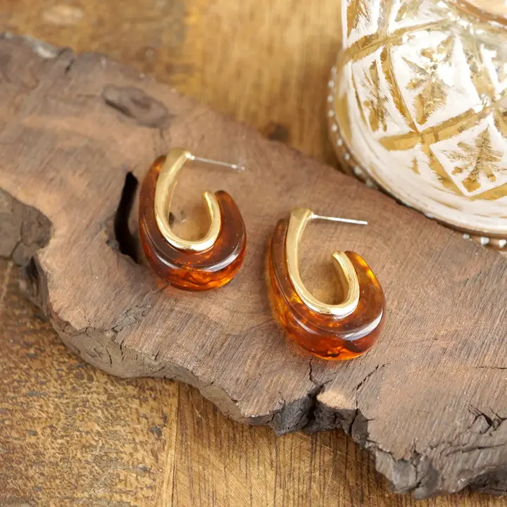 Golden Ember Sculptural Acrylic Hoop Earrings