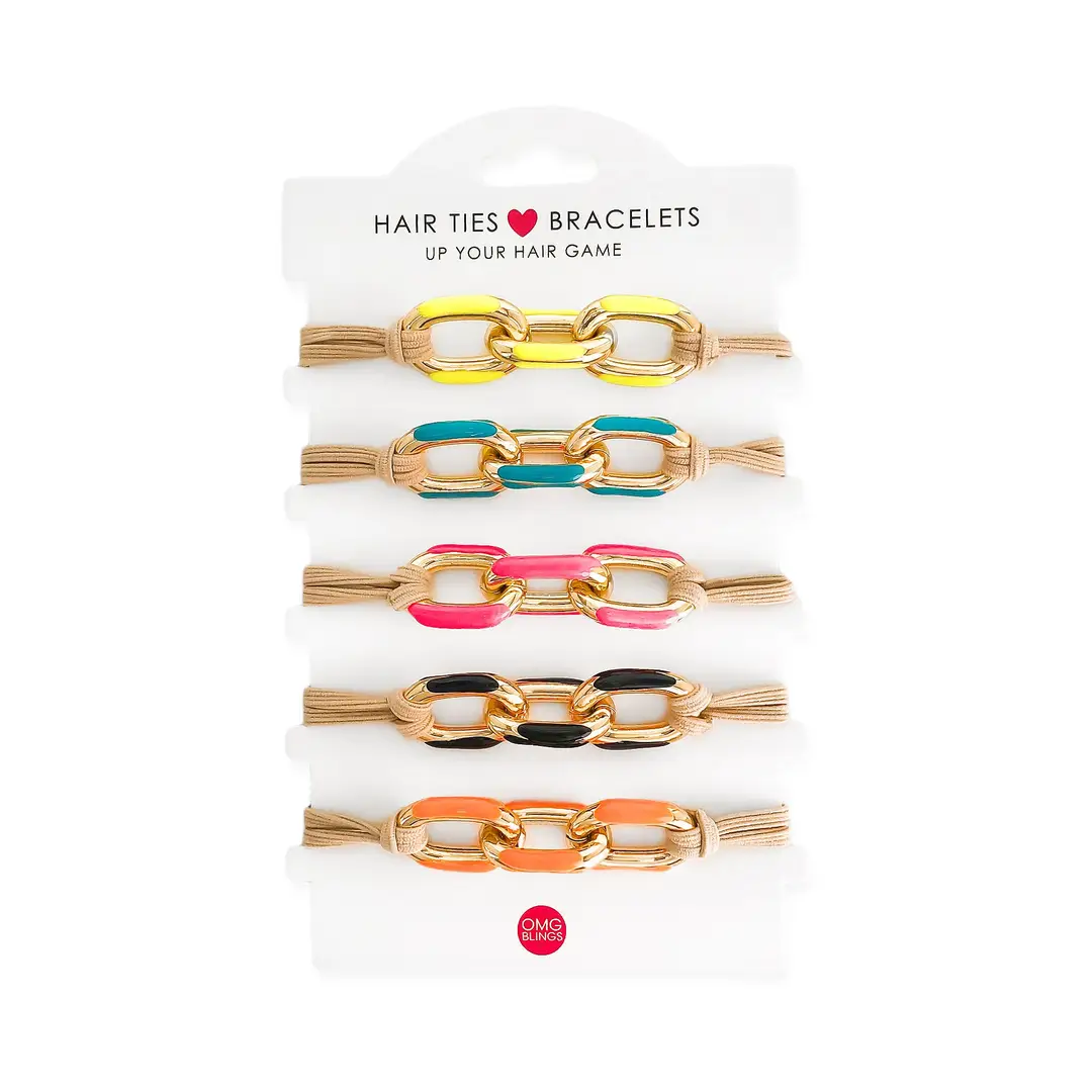 5pc Enamel Hair Tie Bracelet Set