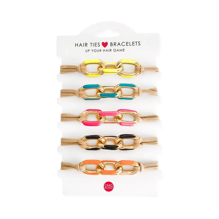 5pc Enamel Hair Tie Bracelet Set