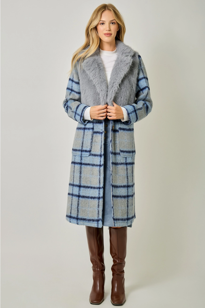 Faux Fur Mixed Media Long Coat