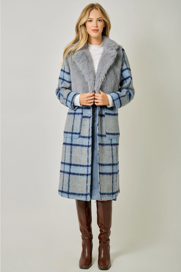 Faux Fur Mixed Media Long Coat
