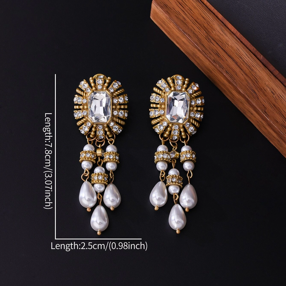 Vintage Crystal Pearl Chandelier Earrings