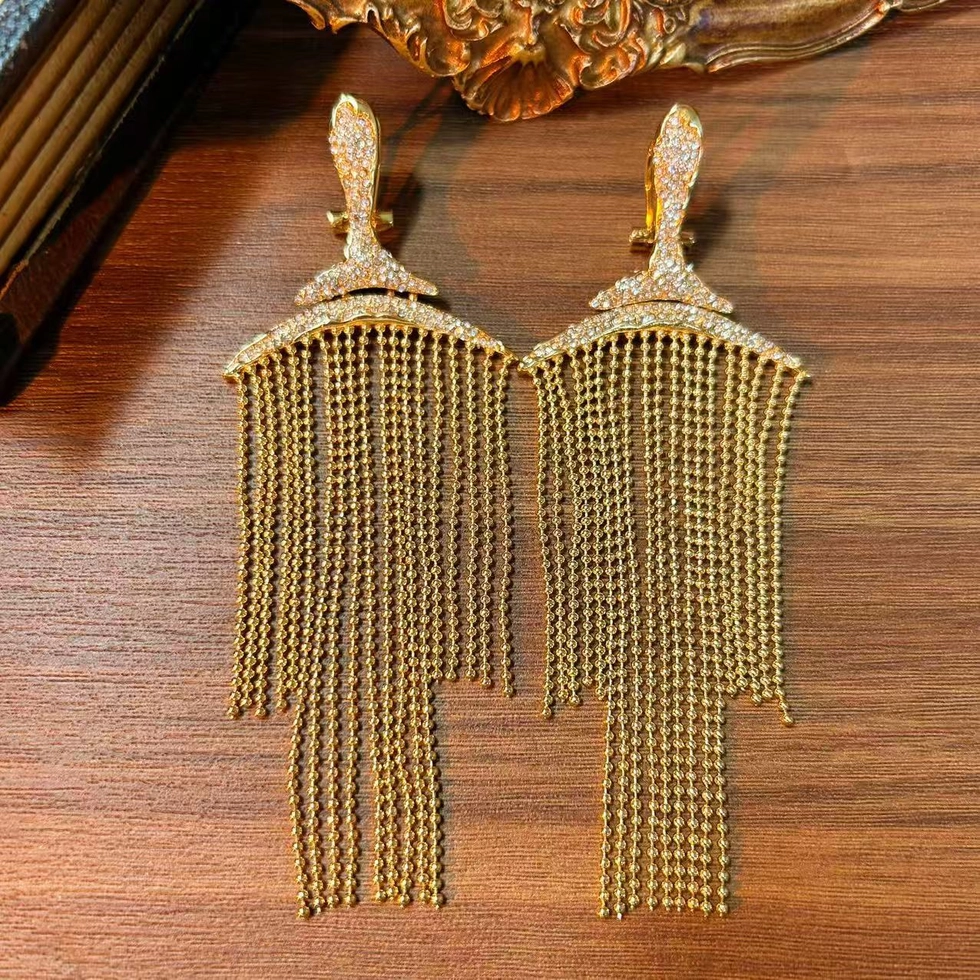 Vintage Rhinestone Fringe Statement Earrings