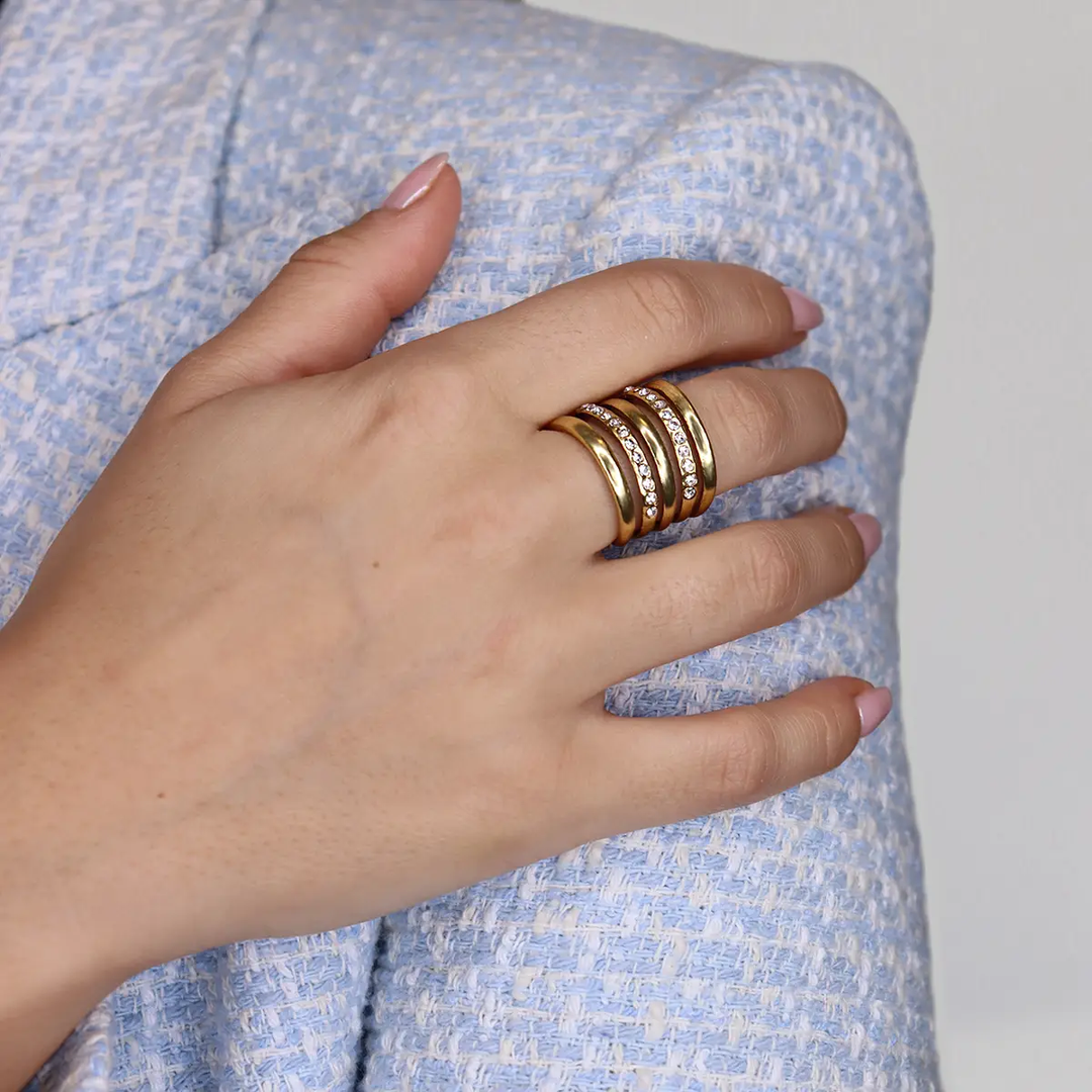 Embellished Multi Strand Ring - 24K Gold Plated