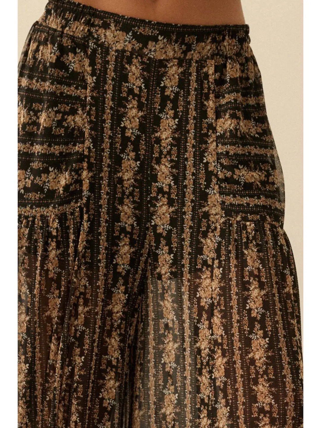 Floral Print Mesh Wide Leg Palazzo Pants
