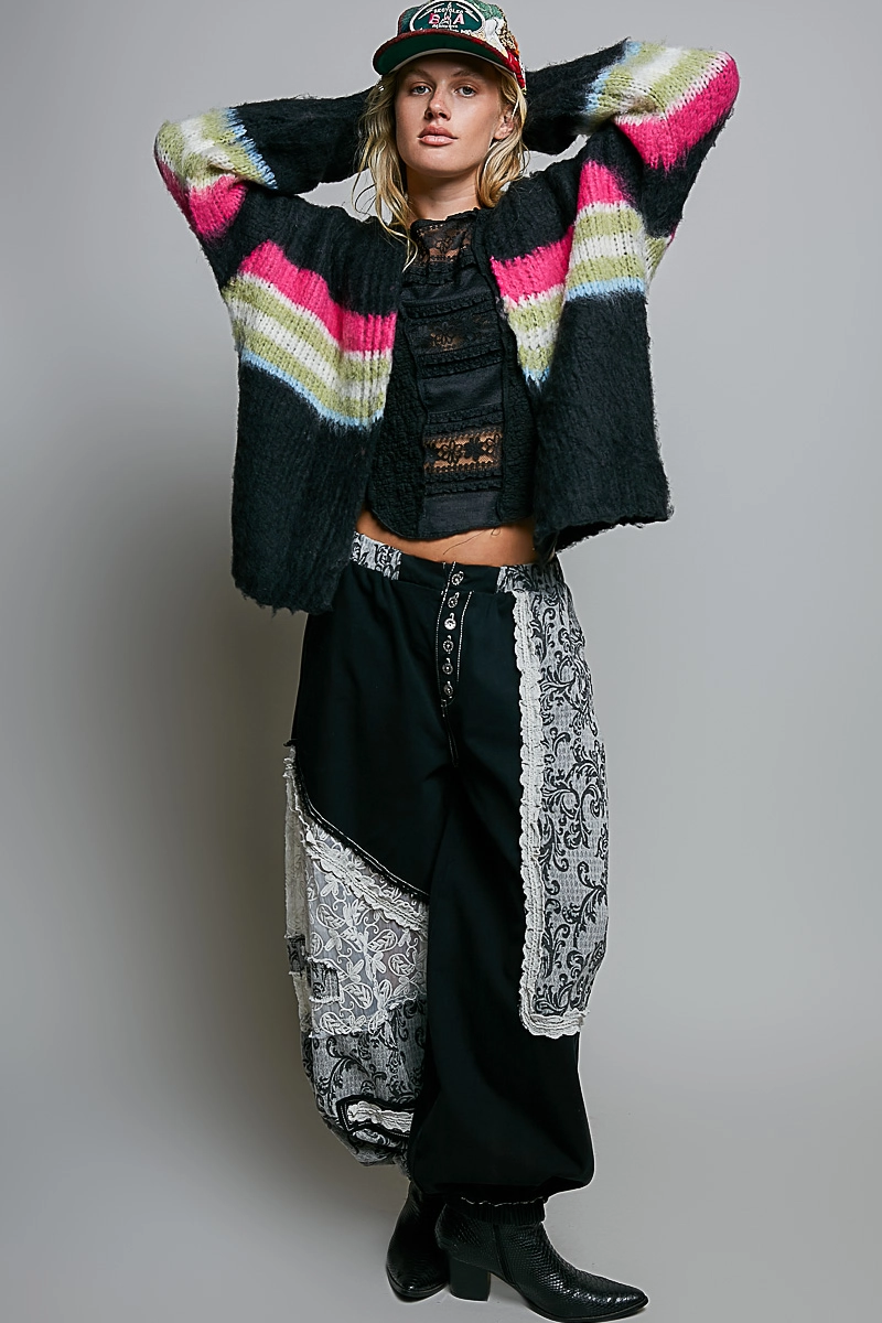 Striped Sweater Open Mohair Cardigan