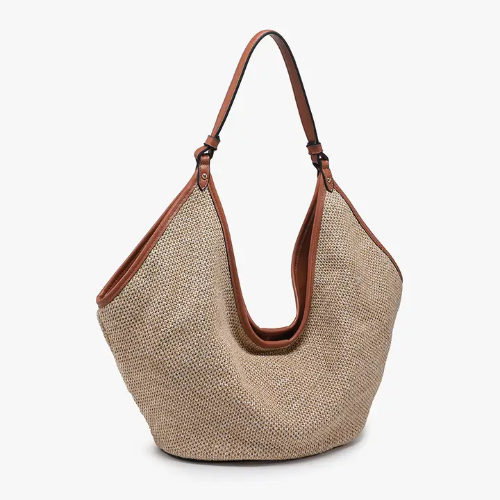 Cecilia Slouchy Soft Straw Woven Hobo w/ Snap Closure