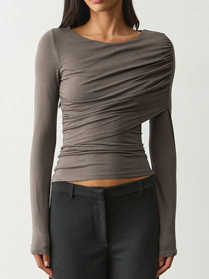 Ruched Boat Neck Crop Top (available in gray & white)
