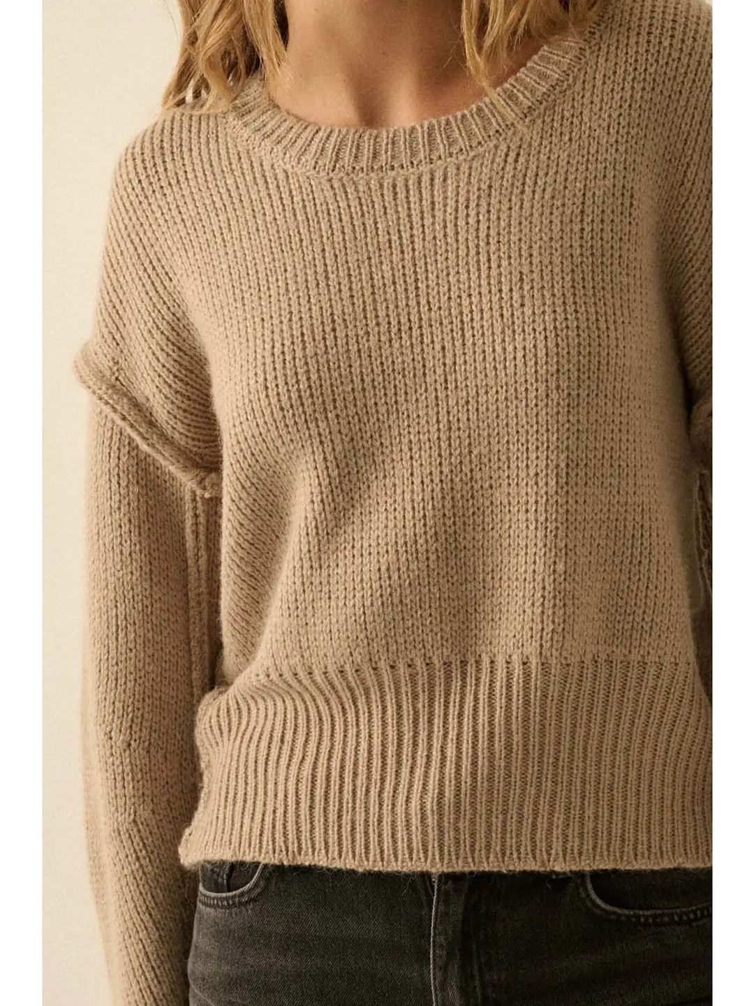 Solid Knit Exposed Seam Sweater