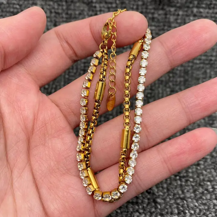 Inlaid Cz Chain Double Layer Bracelet