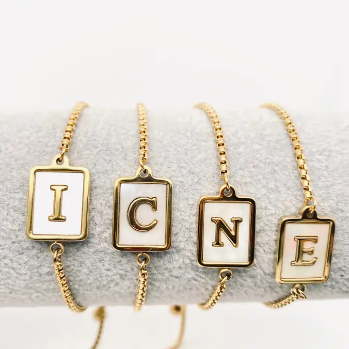 Gold-Plated Shell Stainless Steel Initial Bracelets