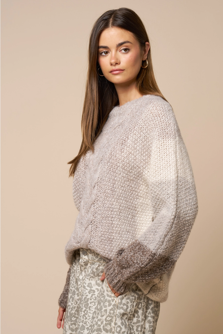 Color Block Cable Knit Sweater