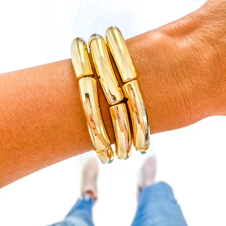 Gold Acrylic Tube Bamboo Bracelet