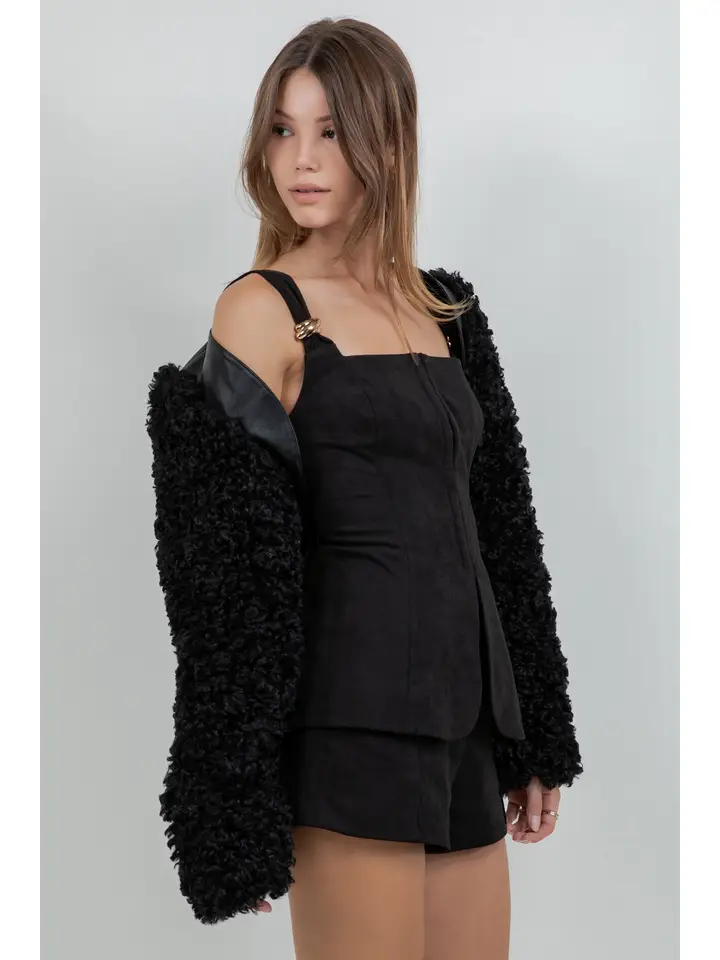 Pu + Sherpa Combo Bolero Moto Jacket