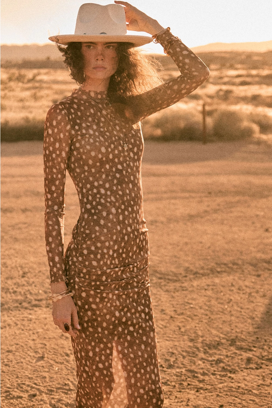 Abstract Polka Dot Mesh Midi Dress