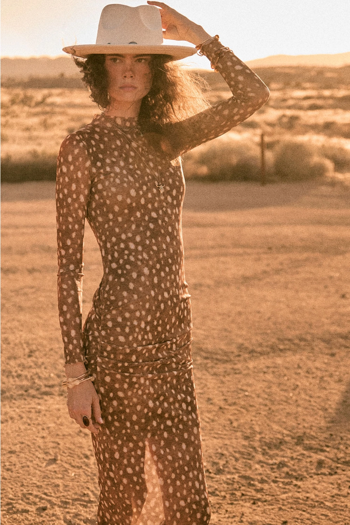 Abstract Polka Dot Mesh Midi Dress