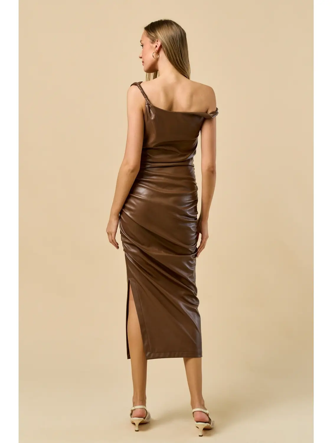 Pu Midi One Shoulder Dress