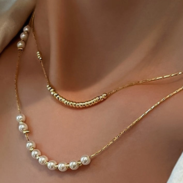18K Gold Plated Multi Layer Necklace with Pearls